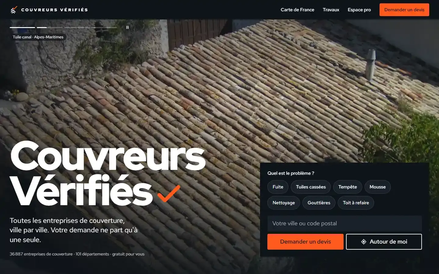 Couvreurs Vérifiés, plateforme développée par VBWEB