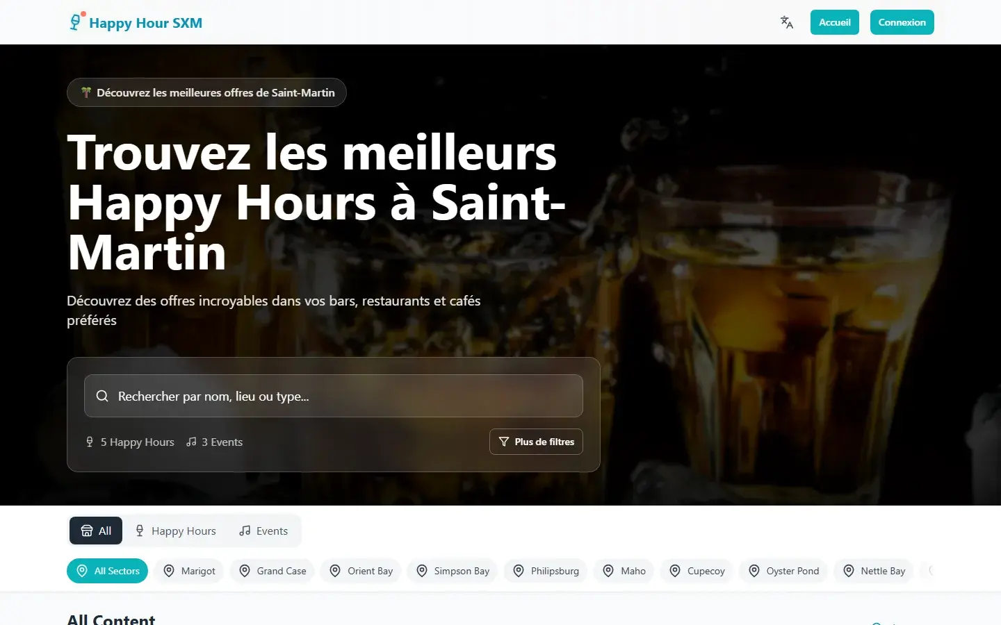 Happy Hour SXM, plateforme développée par VBWEB